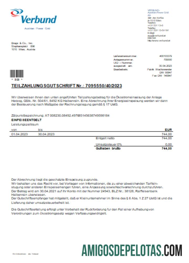 Projeto de lei de negócios de serviços públicos de rede elétrica austríaca da Verbund, SCR baixar para verificação